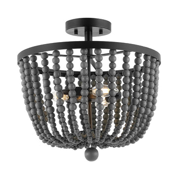 Drift Wood Bead 16" Bohemian Farmhouse Iron LED Semi Flush Mount - JONATHAN Y